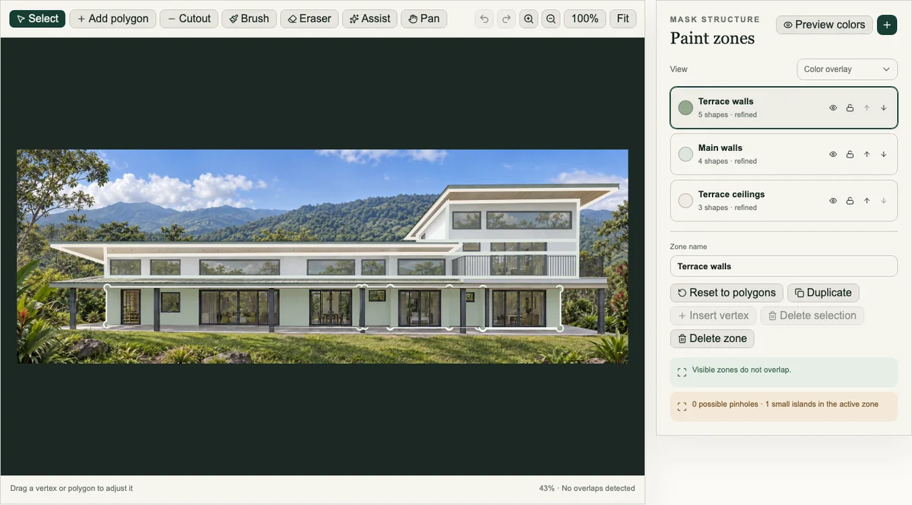 Mask editor showing independently controlled exterior surfaces